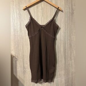 H&M Chocolate Brown Lace Trim Mini Dress Size Medium